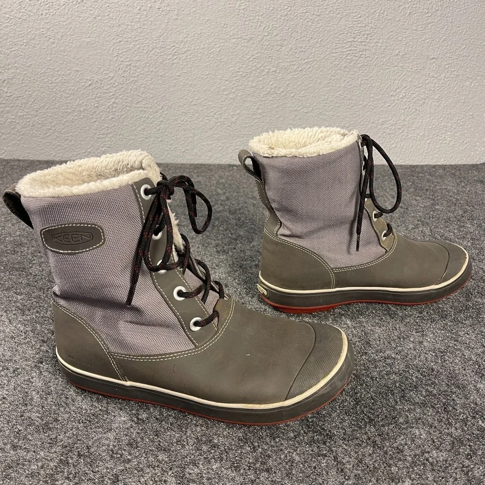 KEEN Elsa Boots Womens 9 Gray Waterproof Duck Winter Fleece Lined Lace Up